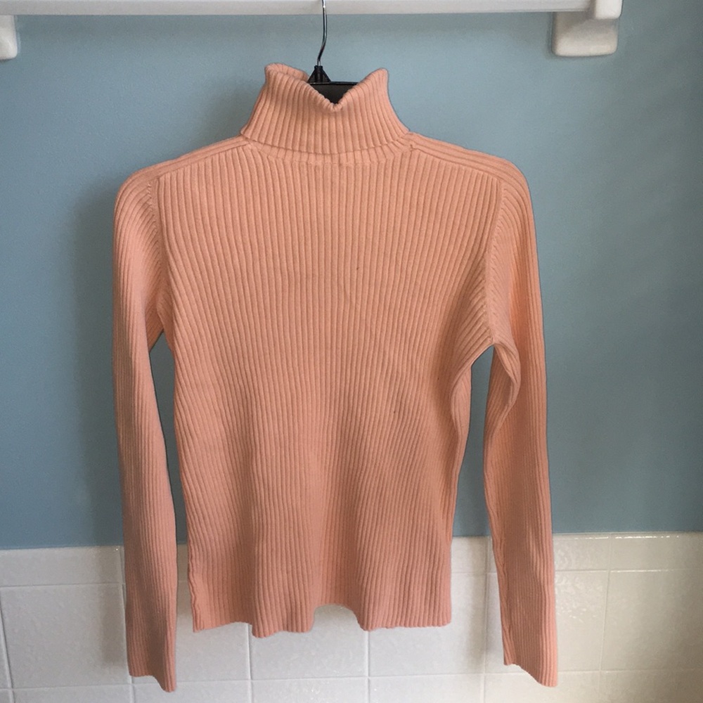 Peach Ribbed Turtle Neck